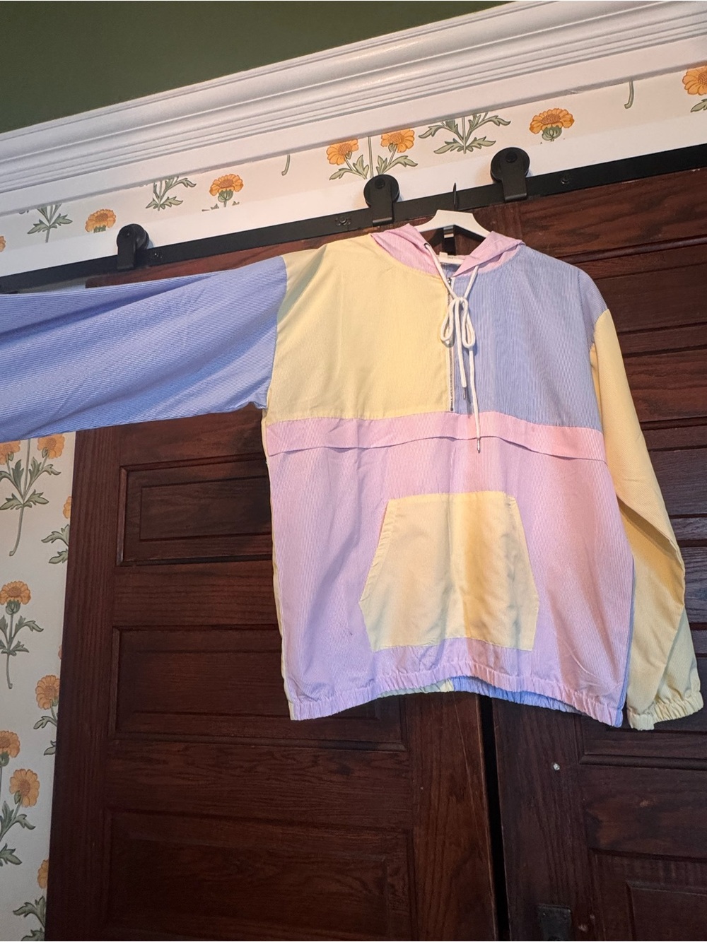andthewhy Striped Colorblock Hoodie in Pastel Pink, Blue & Yellow